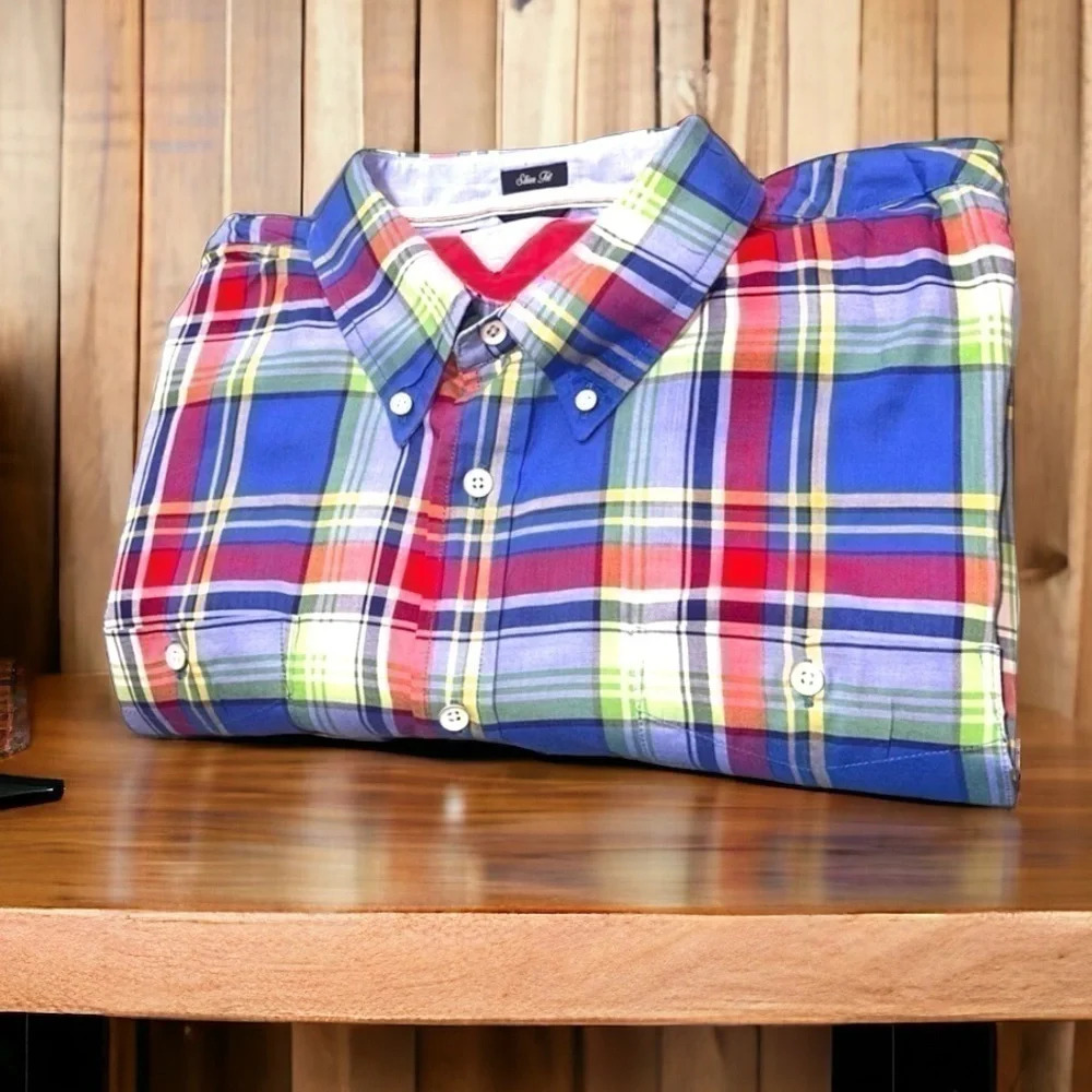 Tommy Hilfiger multi color button down shirt men’s size XL slim fit